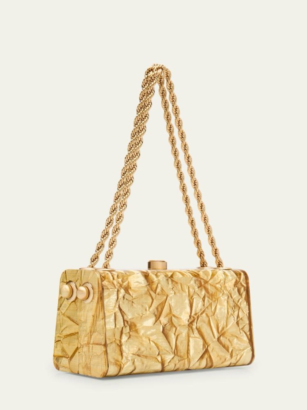 CULT GAIA Hajar Crinkled Acrylic Chain Bag Gold Textured Chain-Handle